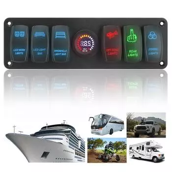 6-клавишный кулисный переключатель, комбинация розеток на панели, 12-24 В, светодиодный дисплей напряжения, автоматический выключатель, водонепроницаемый вкл.-выкл. для автомобиля на колесах, морской пехоты