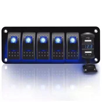 6-клавишный переключатель, алюминиевая панель с вольтметром, 4,2 А, двойной USB, быстрая зарядка, синий светодиод, предварительно смонтированный, IP65, водонепроницаемый для морского автомобиля