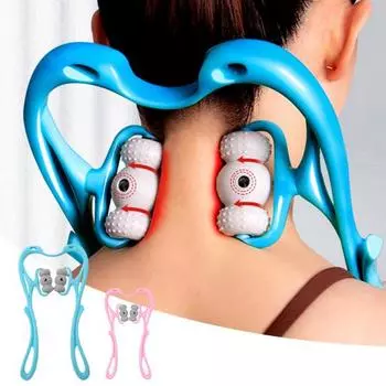 6-колесный роликовый массажер для шеи, ручной шейный массажер, вращающийся на 360 градусов, роликовый массажер для облегчения боли в спине и плечах розовый