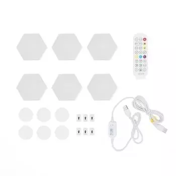6 комплектов Bluetooth Hex Wall Light RGB 16 миллионов цветов Music Sync APP Remote Control LED Light Panel