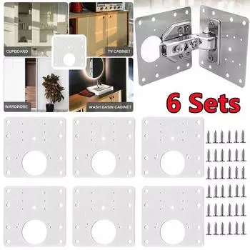 6 комплектов петель для шкафа, ремонтный комплект, петли, ремонтная пластина, доска из нержавеющей стали, кухонный шкаф, дверной шкафчик, замена дверных петель серебряный