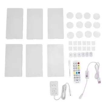 6 комплектов WiFi Smart Light Panel 16 миллионов RGB LED Dimming Music Synchronization Настенный светильник Прямоугольный