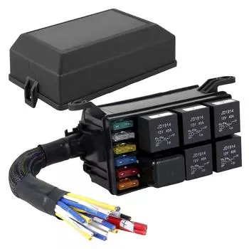 6-контактный 12 В предохранительный релейный блок, пылезащитный релейный блок, комплект с предварительными проводами, 5-контактный, 4-контактный, 40 А, предохранители ATC/ATO, универсальный автомобильный грузовой блок предохранителей чёрный
