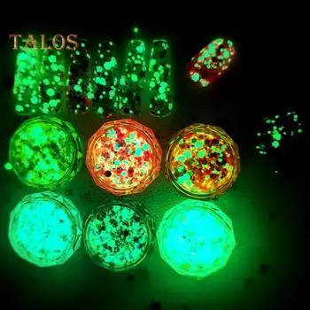 6 коробок/набор, серебристые блестящие ногти для украшения ногтей, ABS, модный маникюр своими руками, светящиеся блестки для красоты 6 Colour