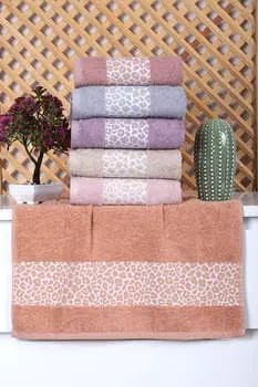 Набор из 6 хлопковых жаккардовых полотенец для рук и лица, Коробка для приданого, 50 x 90 см, Лев