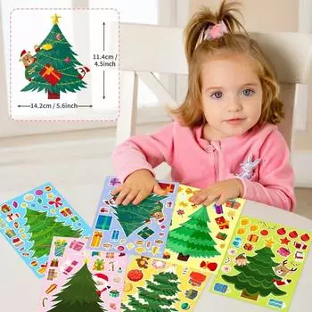 6 листов наклеек на елку, сделайте себе елку, листы наклеек для детей, сделай сам, поделки своими руками, детская рождественская вечеринка, игра, подарки