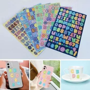 6 листов наклейка с английскими буквами самоклеящаяся виниловая переливающаяся красочная буква алфавита номер пунктуация ремесло доска объявлений для скрапбукинга вода 6pcs