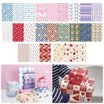 6 листов оберточной бумаги с мультяшным медведем в клетку с принтом, красочная гладкая, устойчивая к разрыву цветочная упаковка, книга на день Святого Валентина, день рождения, рождественский подарок фиолетовый