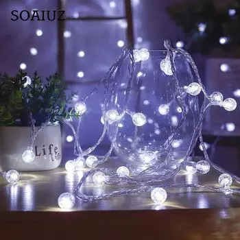 6 м 40 шт. светодиодные гирлянды в форме глобуса с питанием от USB/батарейки, гирлянды с пузырьковыми хрустальными шарами, блестящие лампы, подвесные светильники для внутреннего и наружного декора вечеринок 1.5M-Battery Powered белый