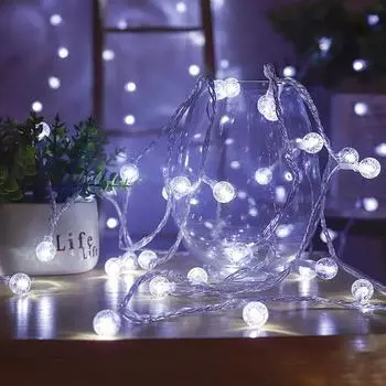 6 м 40 шт. светодиодные гирлянды в форме глобуса с питанием от USB/батарейки, гирлянды с пузырьковыми хрустальными шарами, блестящие лампы, подвесные светильники для внутреннего и наружного декора вечеринок 1.5M-Battery Powered белый