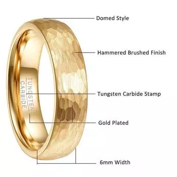 6 мм 4 мм 18-каратное позолоченное кованое кольцо из карбида вольфрама, куполообразная удобная посадка, обручальное кольцо, размер 5-12 13
