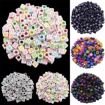 6 мм 50 шт. популярные для поделок своими руками подвеска ожерелье браслет изготовление ювелирных изделий конфетный цвет улыбающееся лицо квадратные акриловые свободные бусины с отверстием 6mm 50Pcs