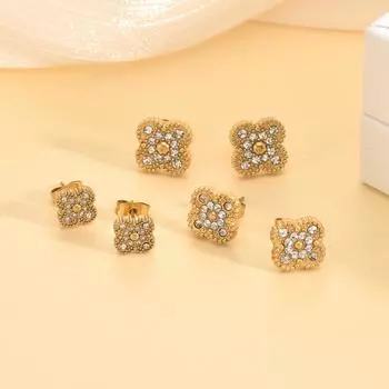 6 мм 9 мм 11 мм 13 мм модные серьги с четырьмя листочками клевера, инкрустированные стразами, не теряют цвет, женские серьги, высококачественное чувство сережек 13mm