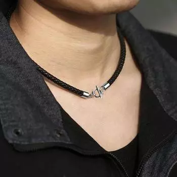 6 мм черная кожаная цепочка, ожерелье для женщин и мужчин, вощеная веревка ручной работы с застежкой на шею, цепочка с подвеской из нержавеющей стали 45cm