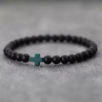6 мм черный шлифованный камень крест модный браслет из бисера для мужчин и женщин пара винтажный трендовый шнурок йога браслет кольцо 19.5cm/7.68inch белый