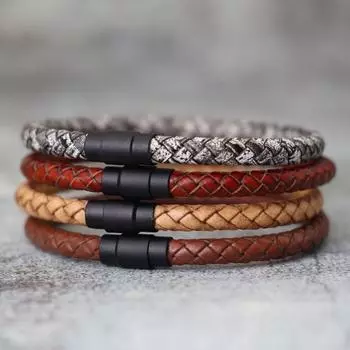 6 мм кожаный браслет мужской плетеный браслет черный ручной работы магнитная застежка повседневные мужские аксессуары Pulsera Homme ювелирные изделия 19.5cm/7.68inch коричневый