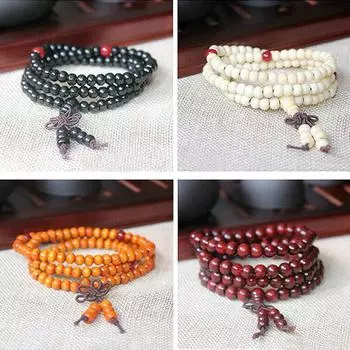 6 мм круглые бусины винтажный бант из натурального сандалового дерева четки браслет для женщин мужчин ювелирные изделия подарок жёлтый