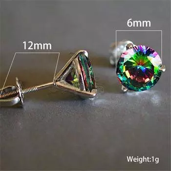 6 мм круглые черные серьги-гвоздики с тремя зубцами для женщин из стерлингового серебра разноцветные лабораторные нити серьги зелёный