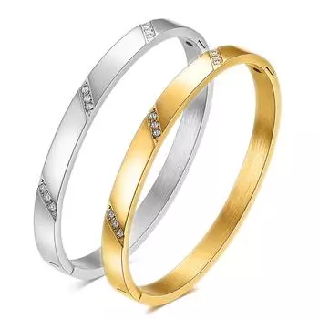 6 мм простой и легкий роскошный браслет модный инкрустированный цирконом скошенный браслет из титановой стали 304 для женщин золотой