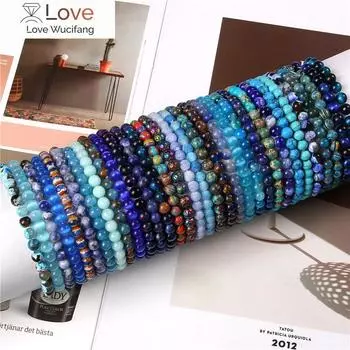 6 мм синие браслеты для женщин и мужчин, натуральный камень, браслет Рейки, эластичная веревка, содалит, апатит, кошачий тигровый глаз, браслет, ювелирные изделия 17cm