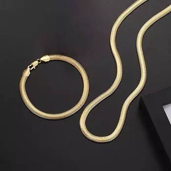 6 мм змеиные кости ожерелья браслеты s925 посеребренные 18-каратное золото ювелирные наборы для мужчин женщин модные подарки 45cm and 20cm золотой