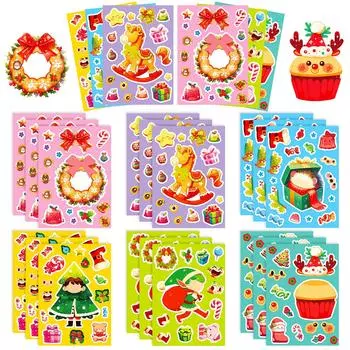 6 Мультфильмов Милый Рождественский Пазл Наклейки Меняющие Лицо Сделай Лицо Рождественский Сделай Сам Пазл Играть