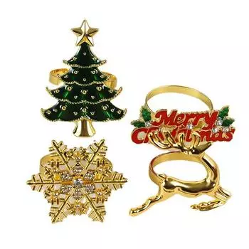 6 наборов креативных салфеток Merry Christmas, глянцевые кольцеобразные олени, рождественские снежинки, новогодняя елка, пуговицы для салфеток, 24 шт.