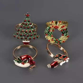 6 наборов рождественских банкетных украшений креативные гирлянды сапоги шляпы алмазные елки кольца для салфеток 24 штуки