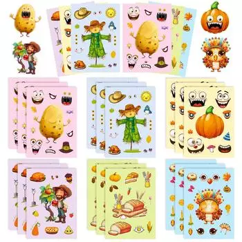 6 Наклеек на День Благодарения, Осенний Урожай, Праздничные Наклейки, Картофель, Индейка, Наклейки-пазлы для изменения лица