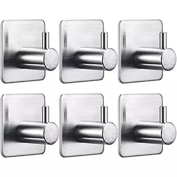 6 наклеек на стену из нержавеющей стали, настенный держатель для полотенец, крючки для кухни и ванной комнаты, самоклеящаяся подвеска, нержавеющая сталь 304, серебро 15x6x4cm