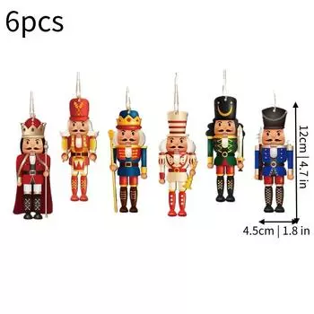 6 Nutcracker Pcs Soldiers Wooden Pendant Hanging Decorations Christmas Gift