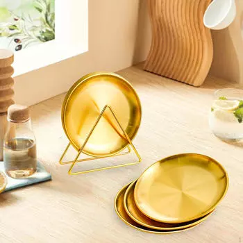 6 обеденных тарелок, кухонное металлическое блюдо с держателем, поднос для хранения, круглая сервировка для кемпинга