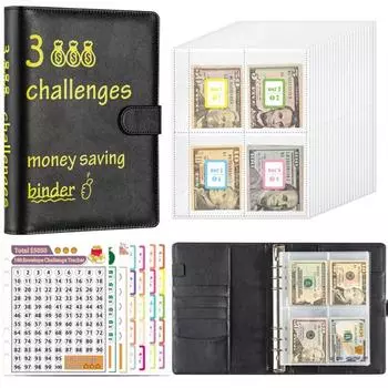 6 отверстий 100 конвертов Challenge Notebook PU Money Organizer Journal Planner blue-style 3