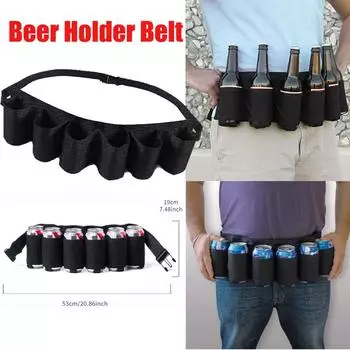 6-pack Adjustable Waist Drink Holder - Hands-free Beverage Belt For Camping Beach Party, Portable Waist Pack Bbq Festival Accessories чёрный