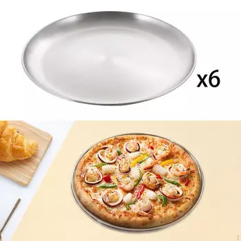 6 Pack Stainless Steel Dinner Plates, Camping Tableware, Round Pizza Tray, Outdoor S