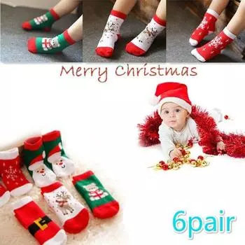 6 Pair Cotton Spring Winter Autumn Baby Girls Boys Kids Socks Children Striped Terry Snowflake Elk Sa 0-1Y