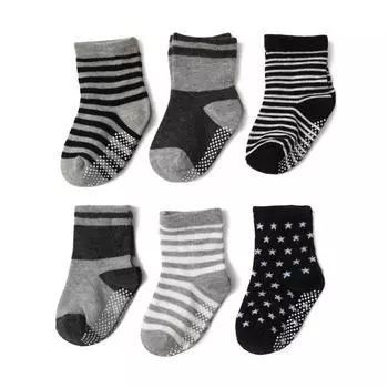 6 Pairs a Lot Baby Floor Socks Infant Stripe Thin Adhesive Socks Kids Boys Color Block Non Slip Socks L for 3-5Y