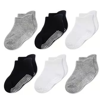6 Pairs Baby Non Slip Ankle Socks, Toddler Socks with Grips for Kids, Infants Boys and Girls 6-24 Months, Anti Skid Ankle Socks 1-3 Years old&Cotton