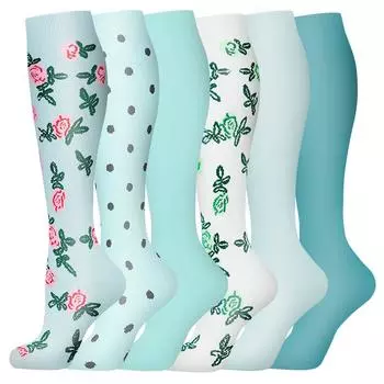 6 PAIRS Compression Socks for Men Women Running Nurse Socks Nurses Sport Ladies Lady Womens Running Flowers Animal Fruit S-M