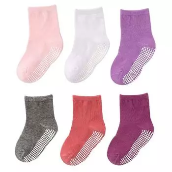 6 Pairs/lot Crew Grip Socks -Cozy Warm Non Slip Socks - Baby Toddler Infant Newborn Kids Boys Girls Cotton Socks S (0 to 1 Year)