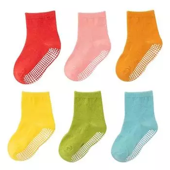 6 Pairs/Lot Spring Autumn Kids Anti-slip Socks Solid Color Soft Breathable Cotton Babys Boat Socks Boys GirlsTrampoline Socks S(0-1 Years Old)