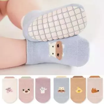 6 pairs of children s anti slip walking socks, children s socks for all seasons, soft and comfortable fabric, cartoon pattern 0-1Y