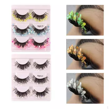 6 пар 3D красочных блесток светящихся накладных ресниц для свадебной вечеринки