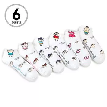 (6 пар) белые носки с мелками Шин Чан для женщин и друзей из японского мультфильма DF16 23cm - 26cm