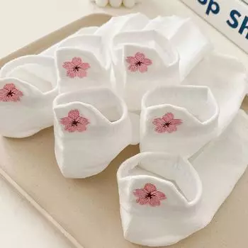 6 пар белых носков до щиколотки с петельками, вышивкой в виде цветущей сакуры, дышащие, удобные, влагоотводящие One Size