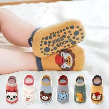 6 пар детских хлопковых носков с милым рисунком животных из мультфильмов, удобные дышащие детские нескользящие носки для пола 3-5Y 14-15cm