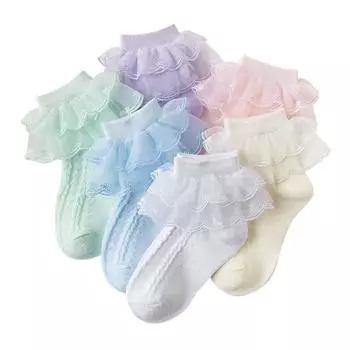 6 пар детских кружевных носков для девочек, дышащие носки принцессы 4-6Y
