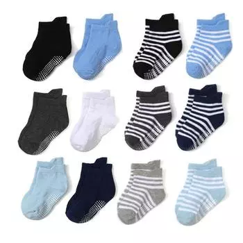 6 пар детских нескользящих носков для детей от 1 до 7 лет. Удобные эластичные носки. Нескользящая нижняя часть из резины в горошек. S