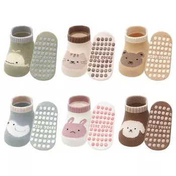 6 пар детских нескользящих носков с милым мультяшным рисунком животного медведя, собаки, кошки, для детей, мальчиков, девочек, младенцев, малышей, напольные носки, удобные S 0-1Y 10-11cm