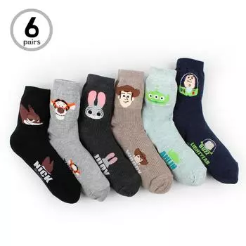 (6 пар) Disney женские детские носки до щиколотки Disney с большим логотипом забавные повседневные носки NE16 22 - 25 cm